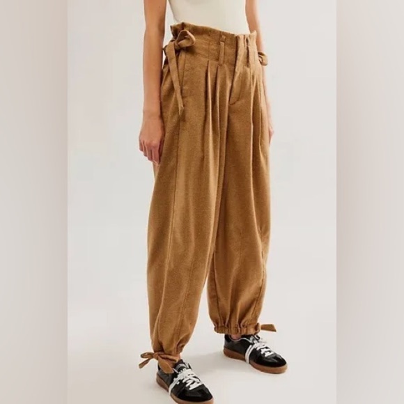 Free People Tan Tie-Waist Pants - Picture 1 of 5